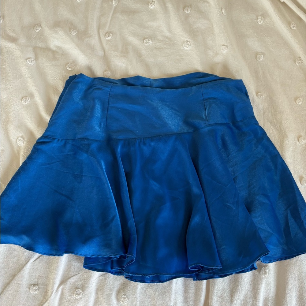 Zara Blue Ruffled Skater Mini Skirt